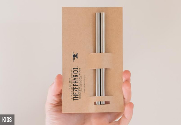 Two-Pack of Metal Drinking Straws Made in NZ - Two Sizes & Styles Available