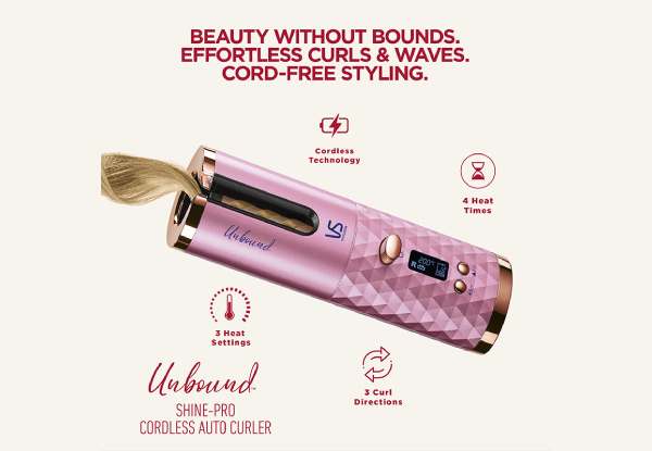 VS Sassoon Unbound Shine-Pro Cordless Auto Curler, 60min