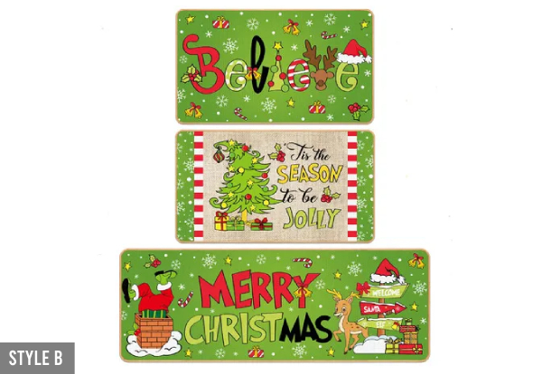 Three-Piece Christmas Washable Non-Slip Kitchen Mat Set - Four Styles Available