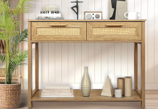 Narrow Hallway Console Table with Two Rattan Drawers