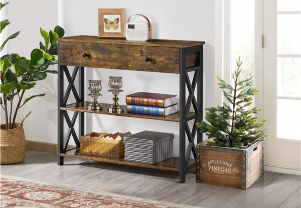 Vintage Wooden Console Table with One Drawer & Two Open Shelves - Two Colours Available