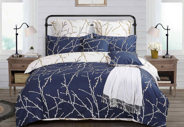 Blue Tree Reversible Duvet Cover Set - Three Sizes Available & Options for Pillowcases or Cushion Covers