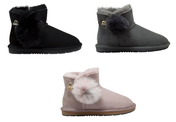 Auzland Women's Mini Pom Pom Diamante Button UGG Boots - Three Colours Available