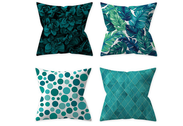 Four-Piece Aqua Turquoise Blue Pillow Cushion Cover