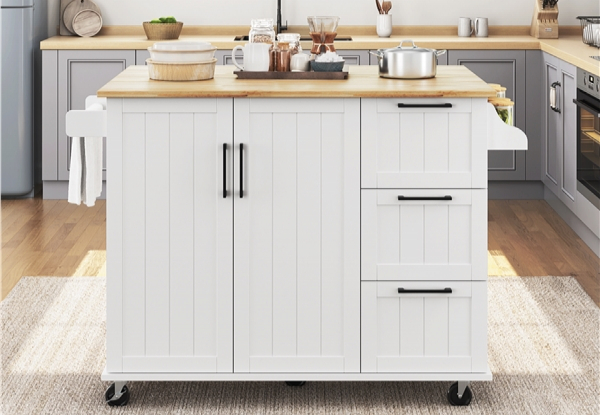 Kitchen Cart Island with Wood Top - Two Colours Available