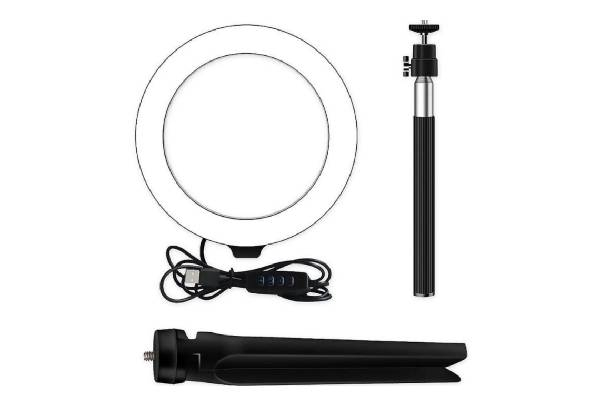 Three-in-One Selfie Stick Tripod with 6in LED Ring Light - Elsewhere Pricing $33.51