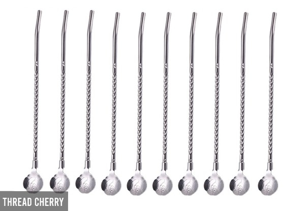 10-Pack Stainless Steel Drinking Straw Spoons - Four Styles Available & Option for 20-Pack