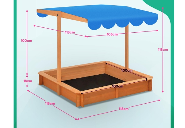 Kidbot Wooden Sandpit Box with Canopy