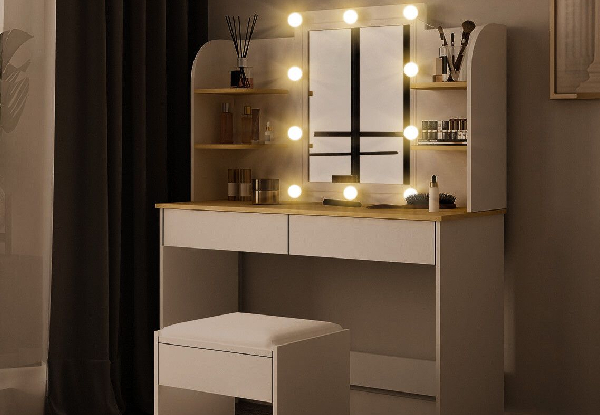 Dressing Table with Lights & Stool - Three Colours Available