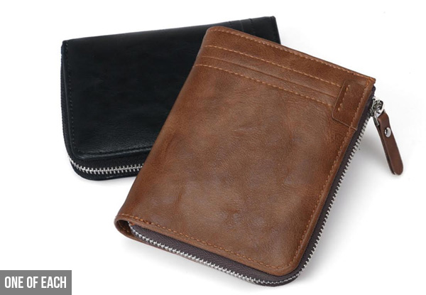 Zippered Leather-Look Wallet - Two Colours Available with Free Delivery