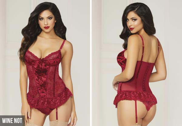'Gorgeously Green' or 'Wine Not' Bustier & Panty Sets