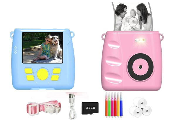 Kid's Portable Instant Print Digital Camera with 32G TF Card - Available in Two Colours & Option for Two-Pack