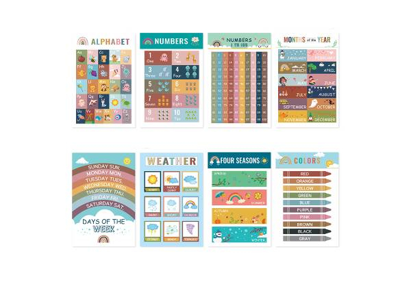 16-Sheet Boho Kids Educational Posters - Option for Two
