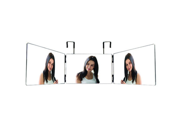 Tri-Fold Adjustable Beauty Mirror with Hanging Hooks