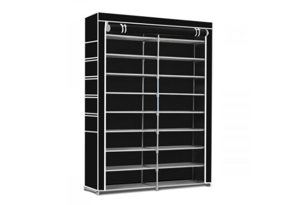 Ten-Layer Black Fabric Shoe Rack with Removable Cover