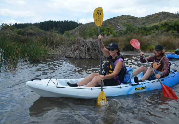 Kayak Tour for One Adult & Child - Options for Geothermal Day Tour or Twilight Glow Worm Tour & for Two Adults or One Adult & Two Children