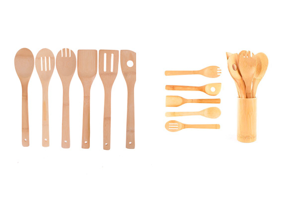 Five-Piece Bamboo Cooking Utensils Set - Option for Six-Piece Set