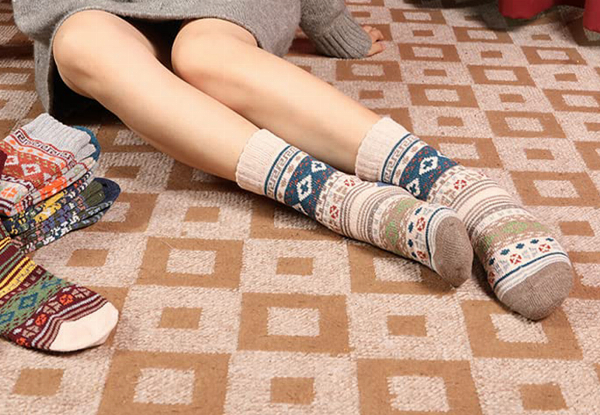 Five Pairs of Unisex Winter Warm Knit Socks - Available in Three Styles