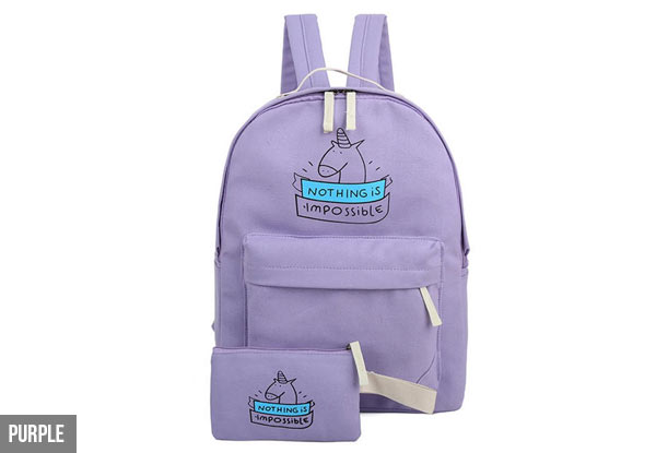Unicorn Canvas Backpack with Matching Purse - Four Colours Available