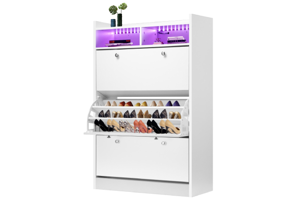 Wooden Shoe Cabinet Storage Rack with RGB Light - Two Colours Available