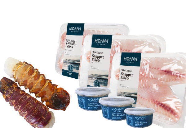 Premium Export Quality Seafood Pack incl. Frozen Snapper Fillets, Tarakihi Fillets, Frozen Oyster Pot, Frozen Minced Paua Pot & Frozen Crayfish Tail with Free Delivery - North Island Only (Essential Item)