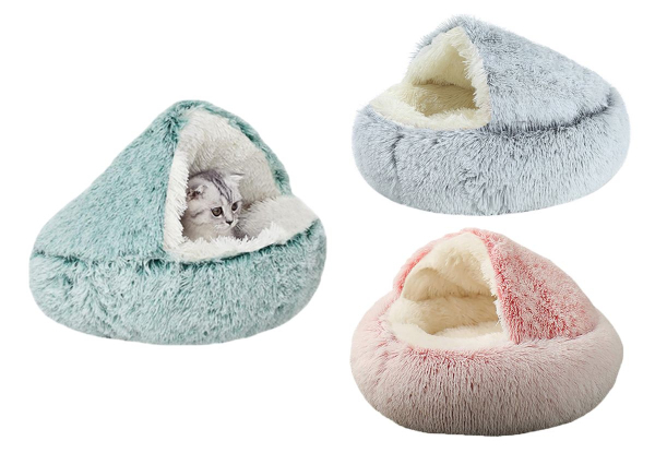 Plush Cushioned Hooded Pet Bed - Three Colours & Three Sizes Available