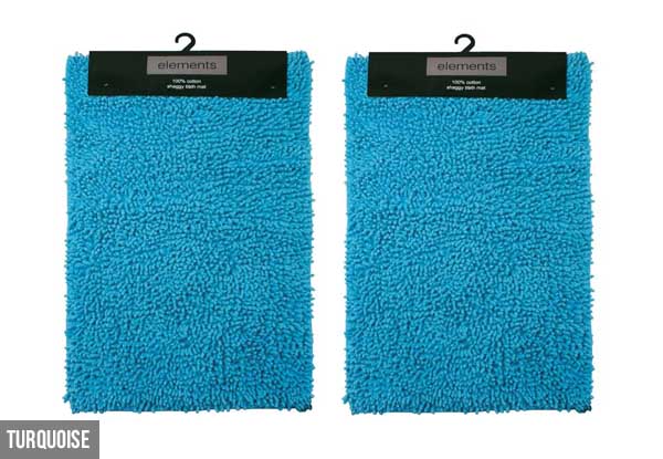 Two-Pack Elements 100% Cotton Shaggy Bathmats - Nine Colours Available