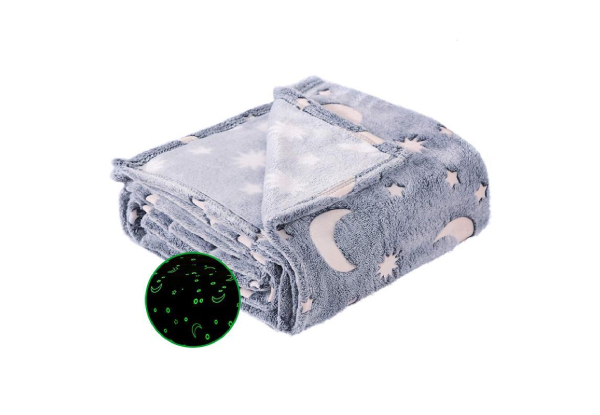 Glow in the Dark Moon & Stars Gray Blanket - Three Sizes Available