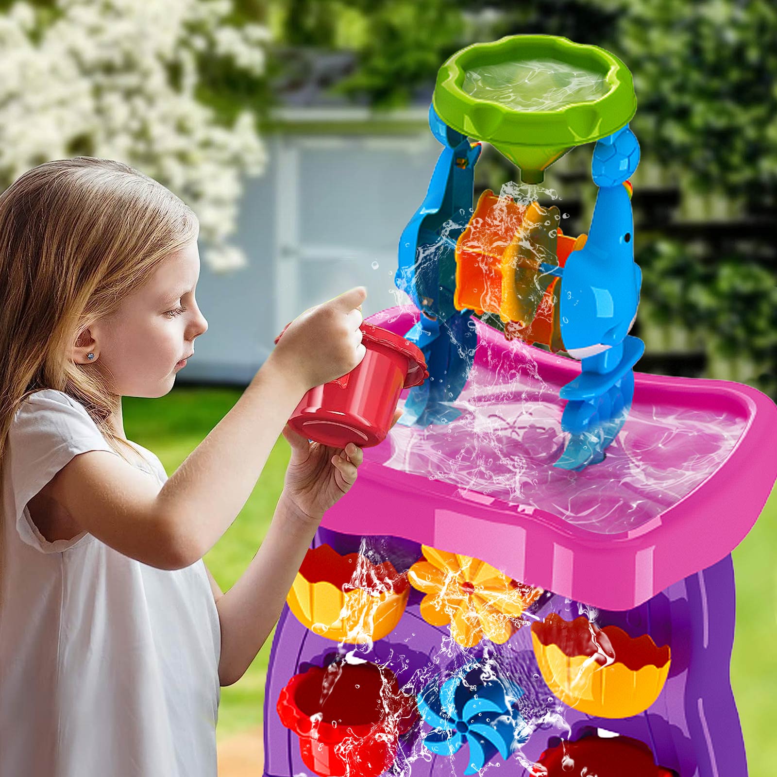 Kids Outdoor Double-Side Waterfall Playset