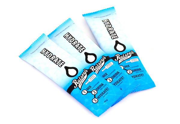Three-Pack Raisey's Hydrate Electrolyte Sports Drink Sachet - Options for a Six- or Twelve-Pack