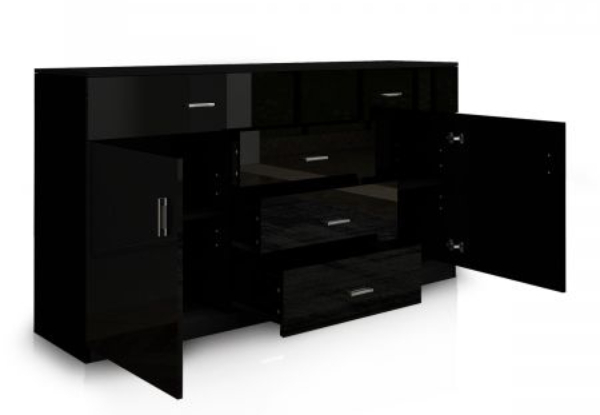 High Gloss Sideboard with Two Doors & Five Drawers