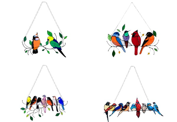 Stained Bird Window Hanging Ornament - Four Styles Available & Option for Two-Pack or Four-Pack