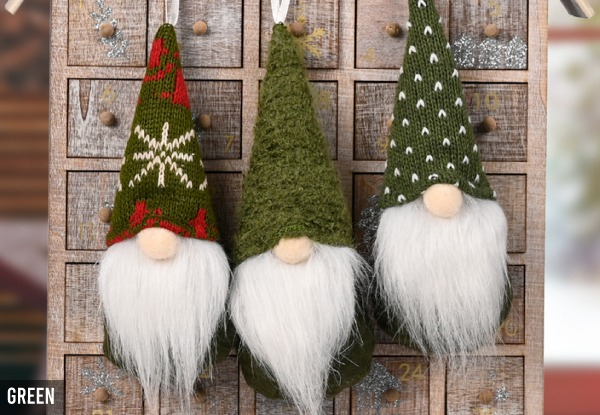Three-Pack of Faceless Gnome Christmas Tree Decorations - Three Colours Available