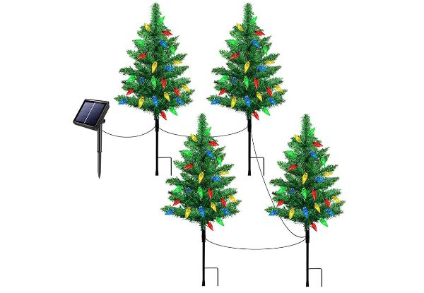 Four-in-One Solar Christmas Tree Garden Stake Light - Option for Two-Pack