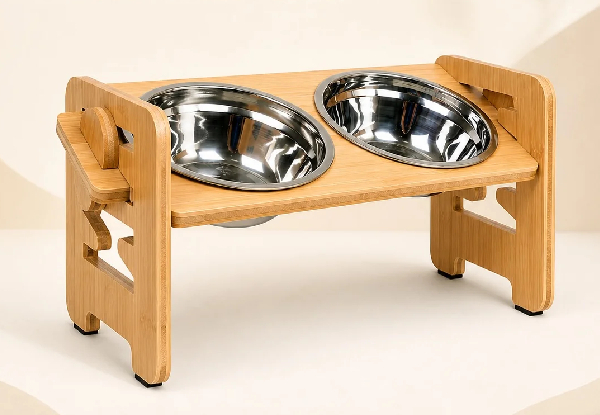 Adjustable Bamboo Raised Double Pet Bowl