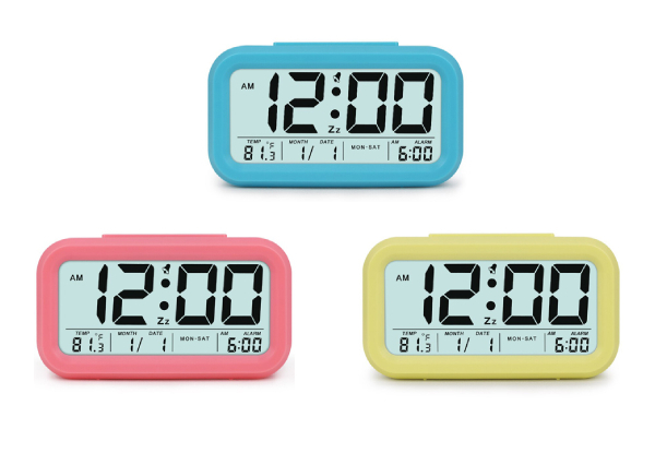 LCD Display Digital Alarm Smart Clock with Nightlight - Three Colours Available
