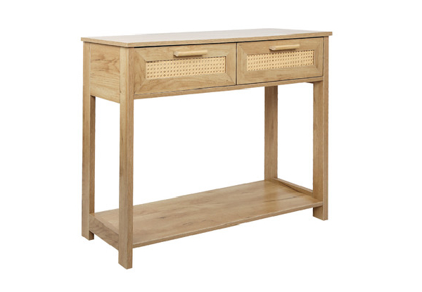 Narrow Hallway Console Table with Two Rattan Drawers