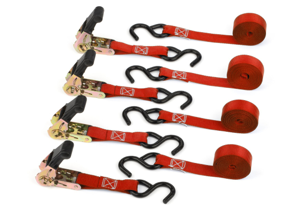 Four-Pack of 1500LBS Ratchet Tie Downs Cargo Straps with S-Hooks
