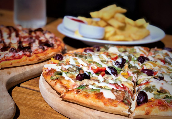 Two Regular Pizzas & a Sharing Bowl of Fries for Two people