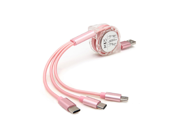 Three-in-One Retracting USB Cable Data Charger - Four Colours Available