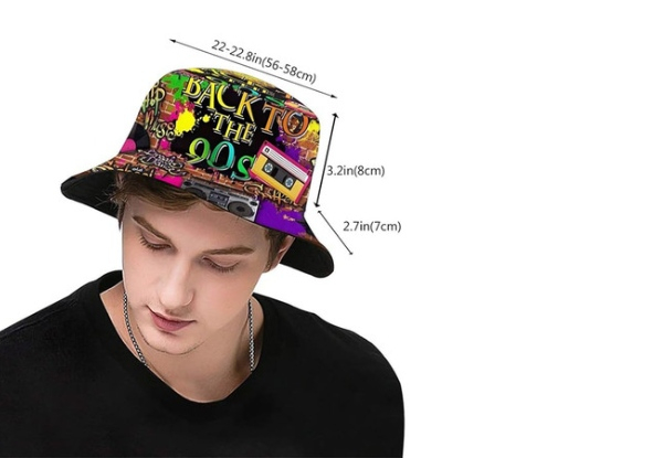 Funny Retro 80s 90s Style Design Reversible Print Bucket Hat - Two Styles Available