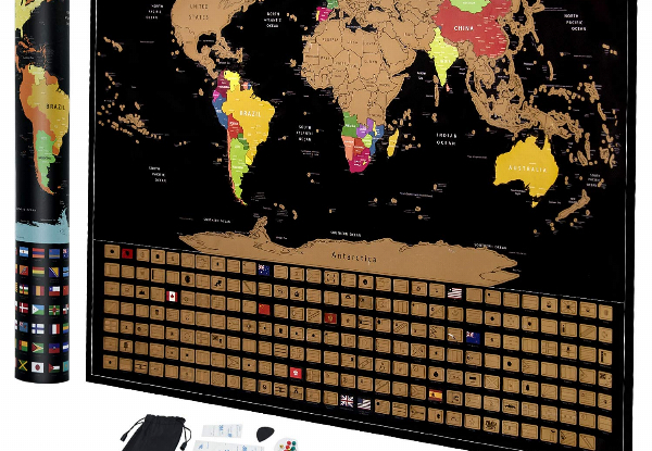 Scratch Off Map of the World Large Deluxe Edition incl. Accessories Set