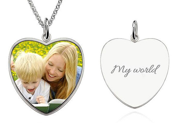 Heart Engraved Colour Photography Necklace in 925 Sterling Silver - Additional Delivery Charges Apply