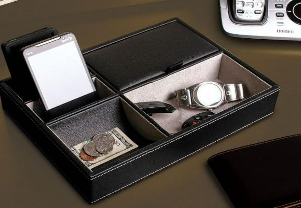 Five-Compartment Leather Valet Storage Box - Option for Two-Pack