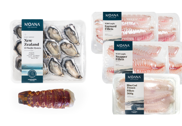 Premium Quality Seafood Pack incl. Frozen Chatham Island Blue Cod Fillet, Oyster Tray Pack, Gurnard Fillet, Crayfish Tail & Snapper Fillet