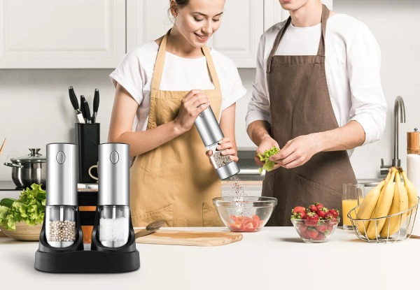 Two-Piece Rechargeable Automatic Kitchen Salt & Pepper Grinder Set