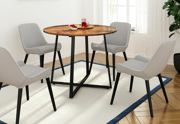 X-Shaped Steel Legs Round Dining Table - Two Colours Available