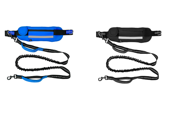 Hand-Free Dog Leash with Zipper Pouch Waist Padded - Available in Two Colours & Option for Two-Pack