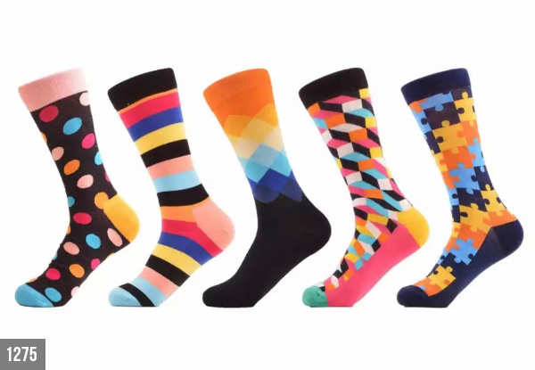 Pack of Five Mens Colourful Patterned Socks Available in Five Assorted Options with Free Delivery
