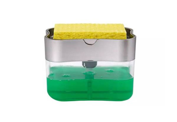 Two-in-One Manual Press Liquid Soap Dispenser with a Sponge Holder Cleaner